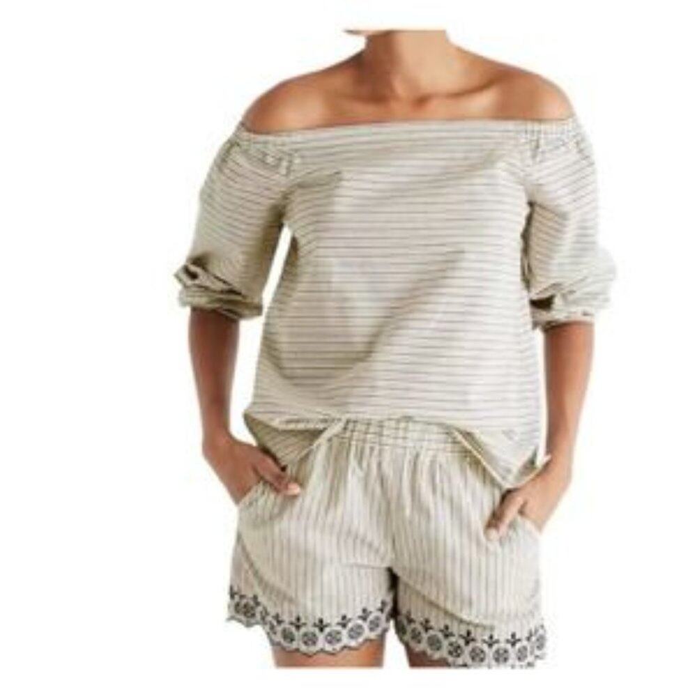 Madewell #G5116 Jardin Off The Shoulder Striped Top 100% Cotton Size Small